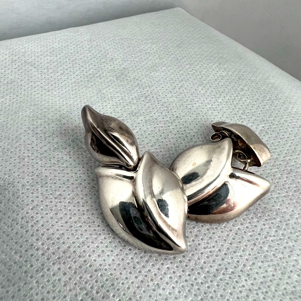 925 Silver Heart Flower Floral Leaf Abstract Art Statement Earrings VTG Jewelry - Picture 6 of 8